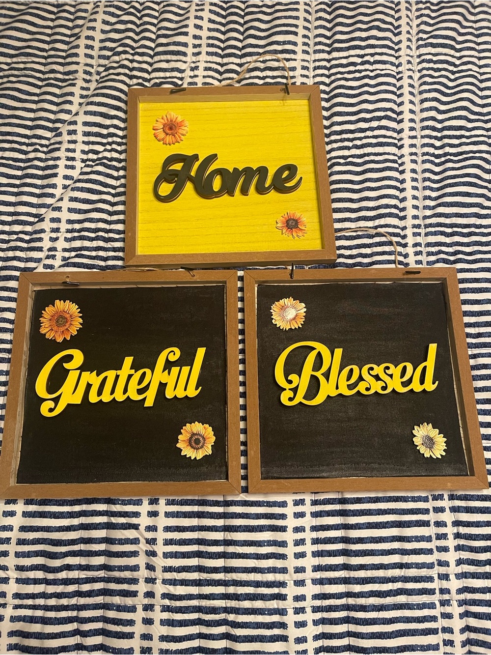 Home Grateful Blessed Wall Signs - Yellow & Black Sunflower Set